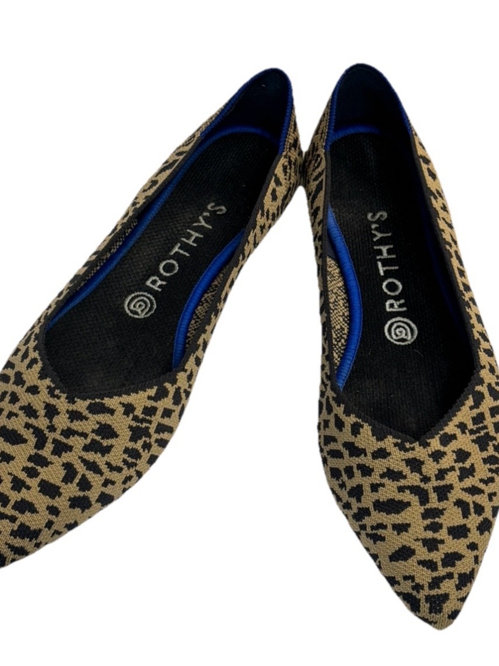 Rothy’s The Point Leopard Print Flats Women’s Size 9 Blue Trim Pointed Toe 🐆✨ - Picture 15 of 15